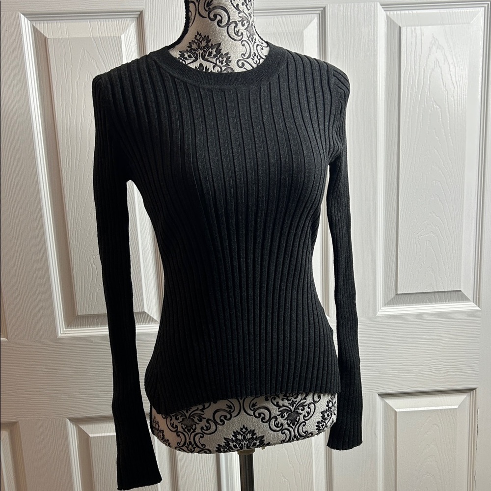 Quince New Dark Gray‎ Ribbed Crewneck Sweater Organic Cotton Cashmere Blend M